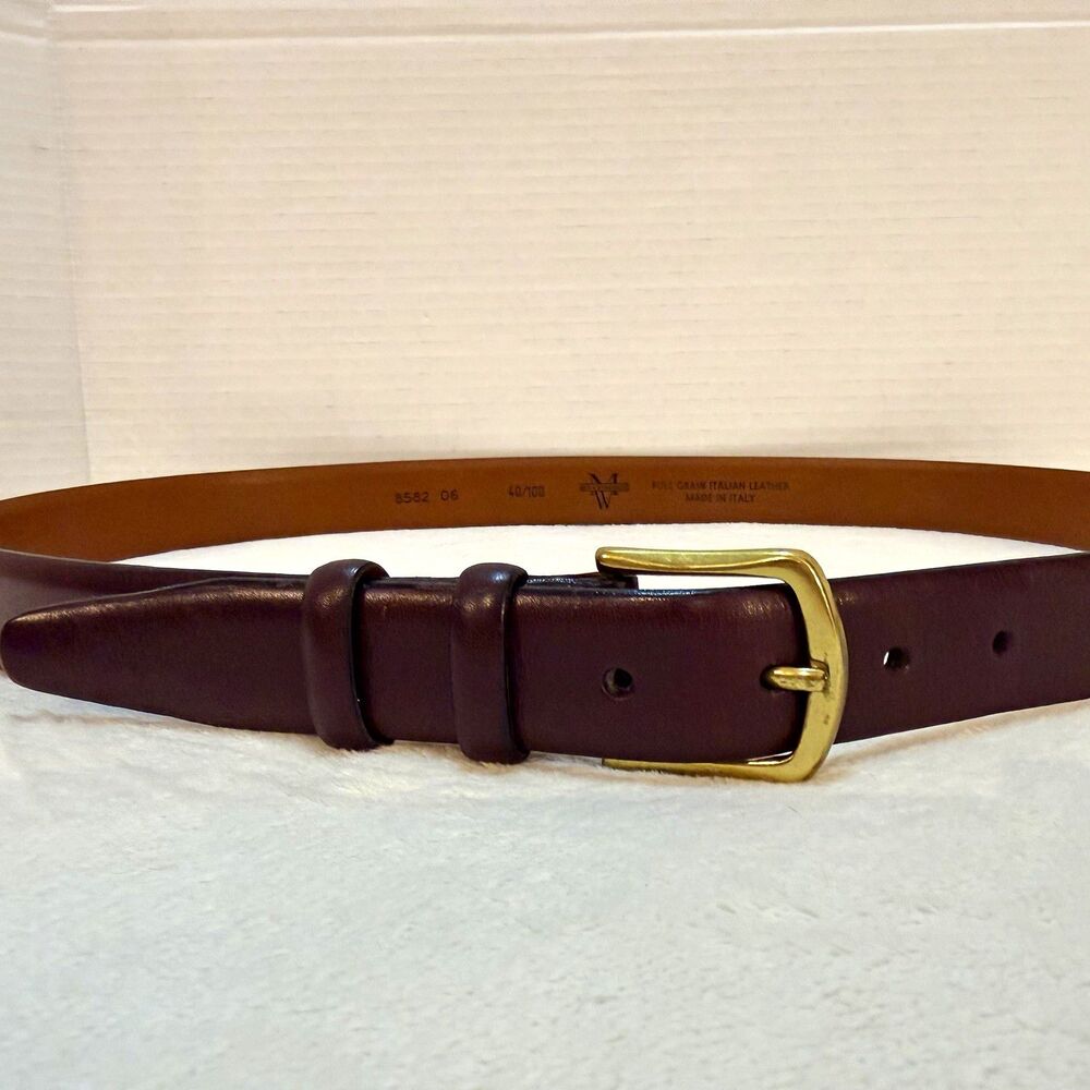 Men's Wearhouse Dress Belt Men 40 Cherry Brown 1.25in Adjustable Gold Buckle